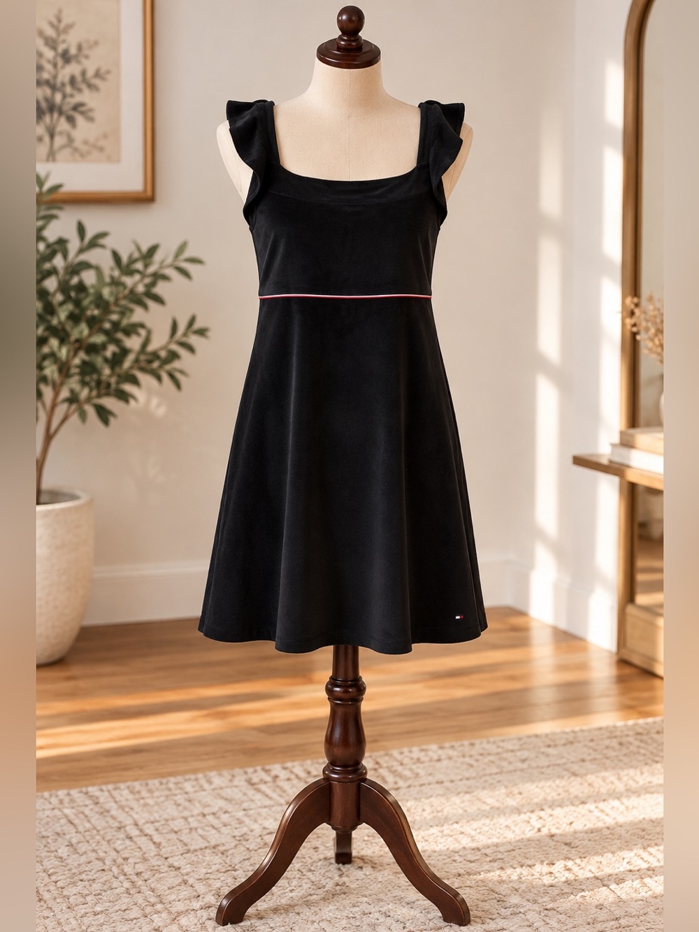 Tommy Hilfiger Black Velvet Feel A-Line Mini Dress XL Preppy Chic